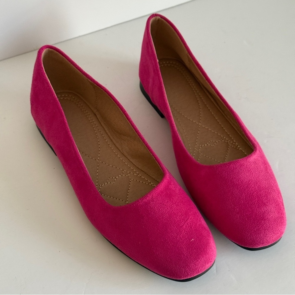 Ximuyuan Women's Pink Square Toe Faux Suede Women's Ballet Flats Size 7 - Picture 6 of 8